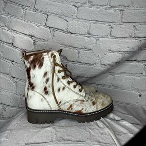Myra Bag Helium Hair-On Hide Lace Up Combat Boots Western Country Brown White 6